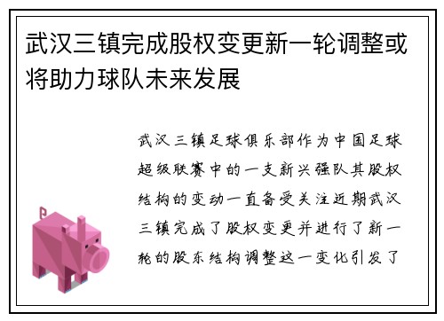 武汉三镇完成股权变更新一轮调整或将助力球队未来发展